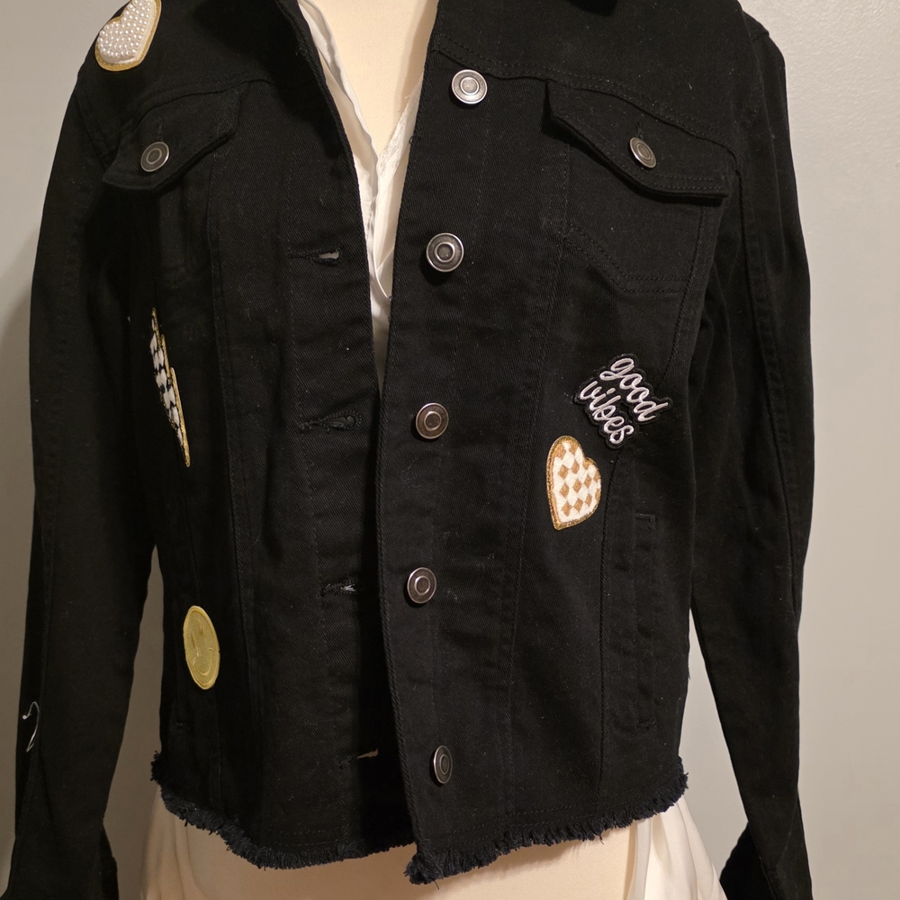 Baccini Black Denim Jacket with Patches